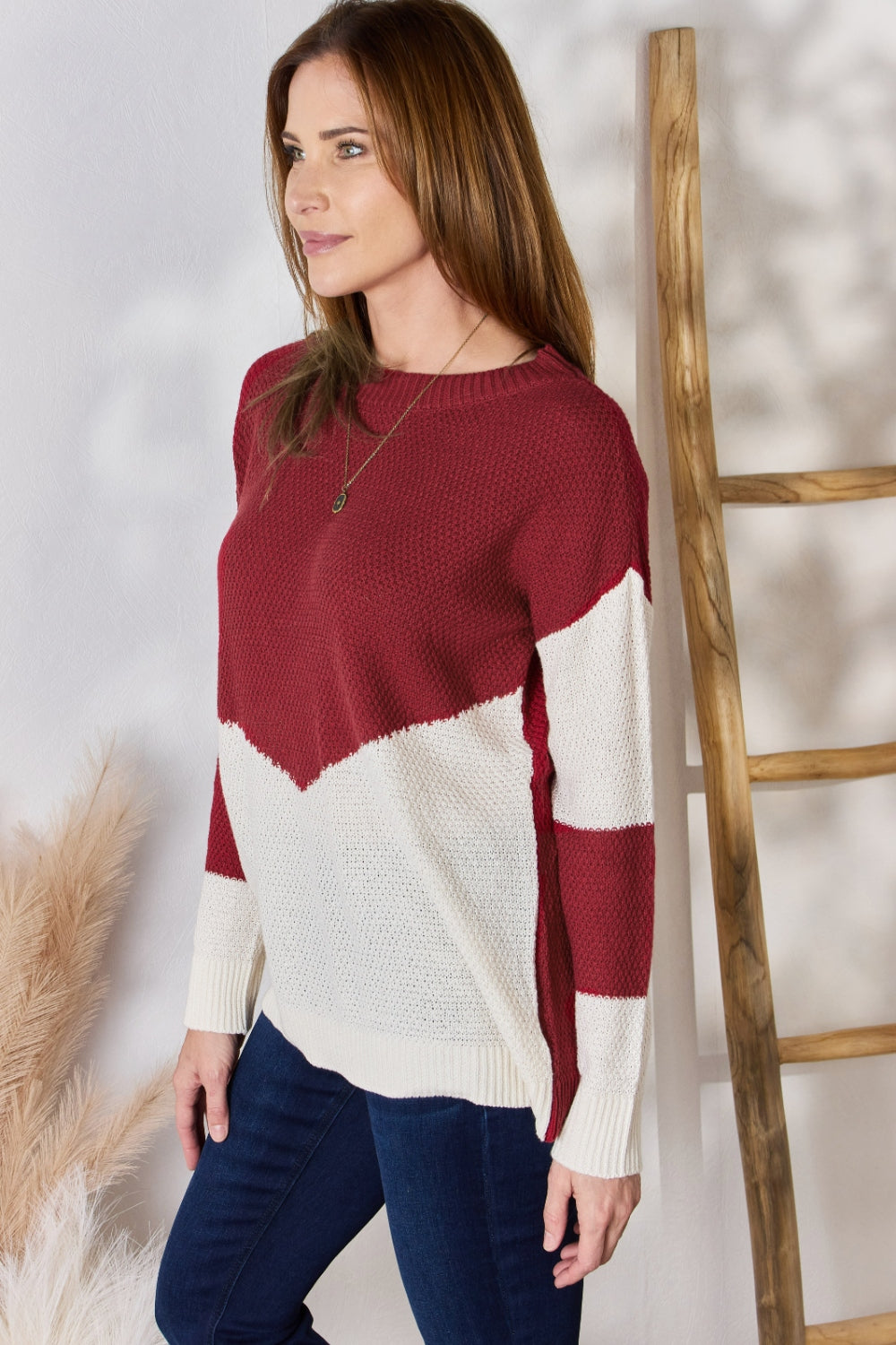 Hailey & Co Color Block Dropped Shoulder Knit Top