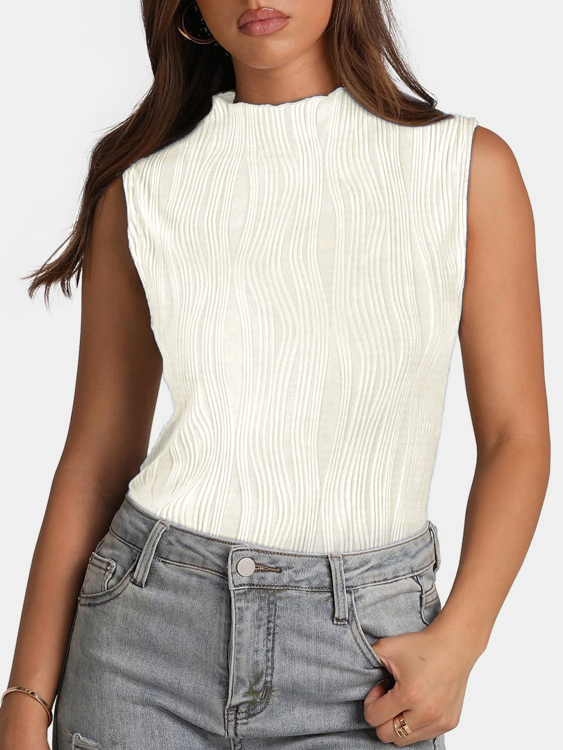 Textured Mock Neck Tank