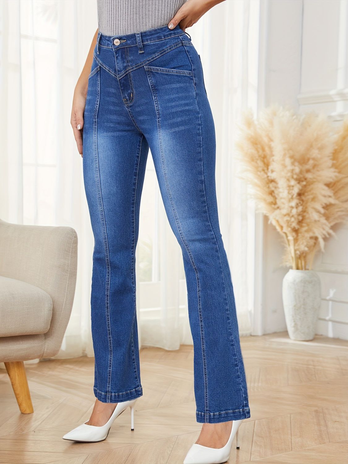 High Waist Bootcut Jeans with Pockets