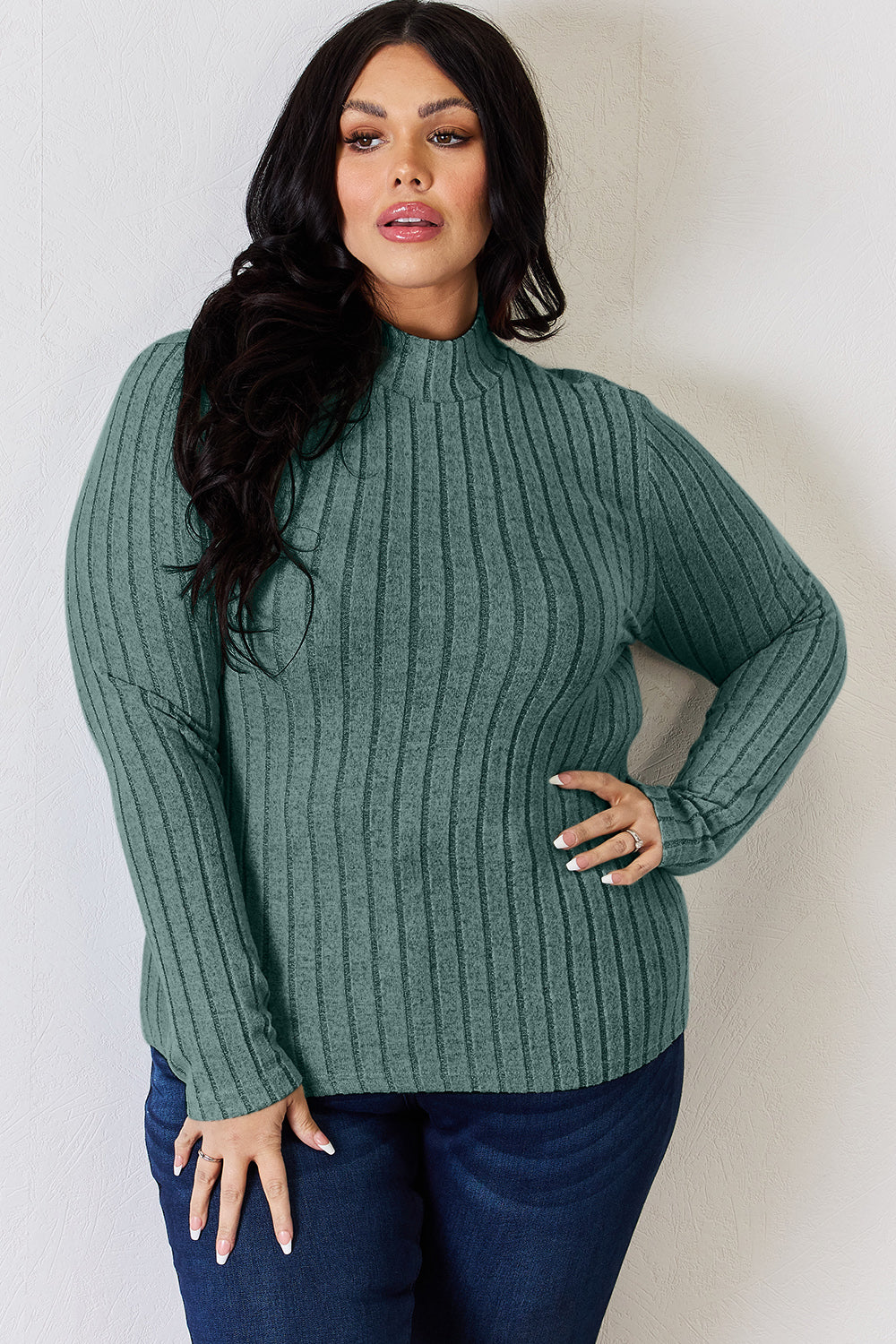 Basic Bae Ribbed Mock Neck Long Sleeve T-Shirt