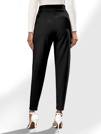 High Waist Straight Pants with Pockets