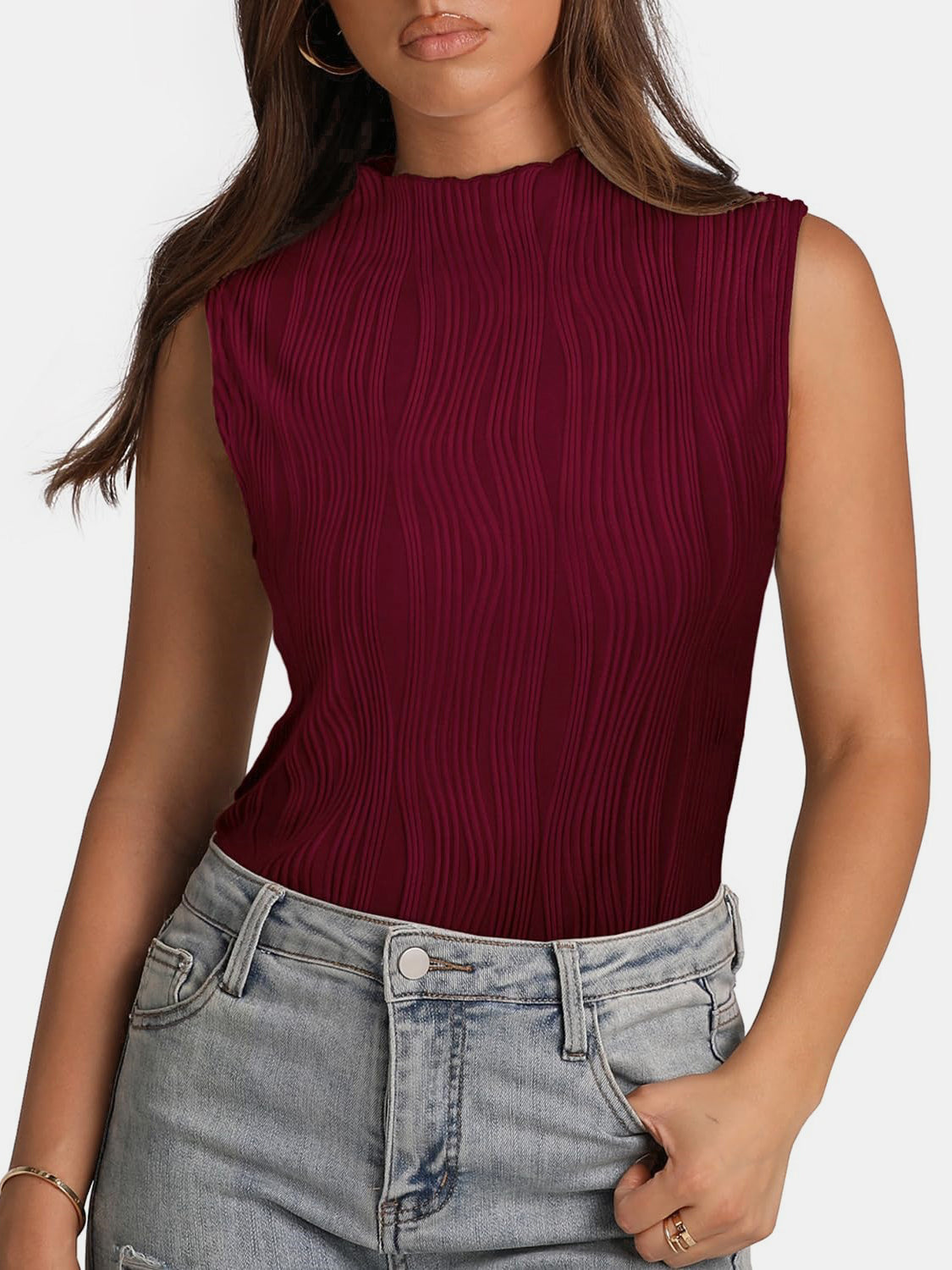 Textured Mock Neck Tank