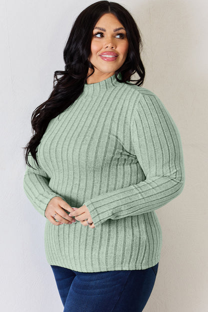 Basic Bae Ribbed Mock Neck Long Sleeve T-Shirt