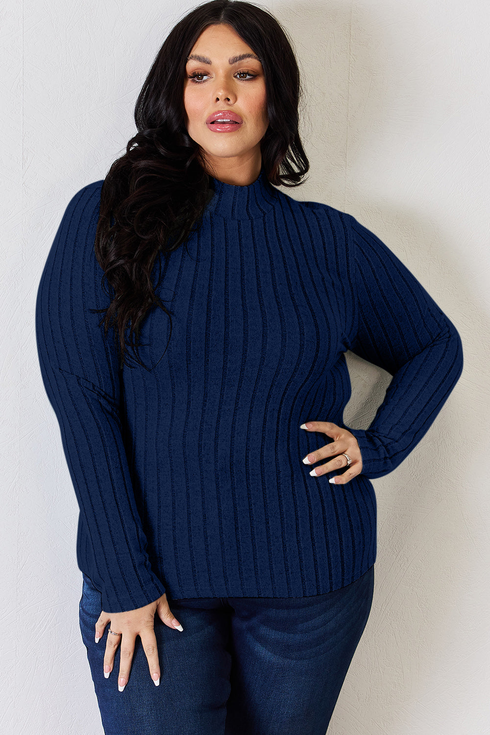 Basic Bae Ribbed Mock Neck Long Sleeve T-Shirt