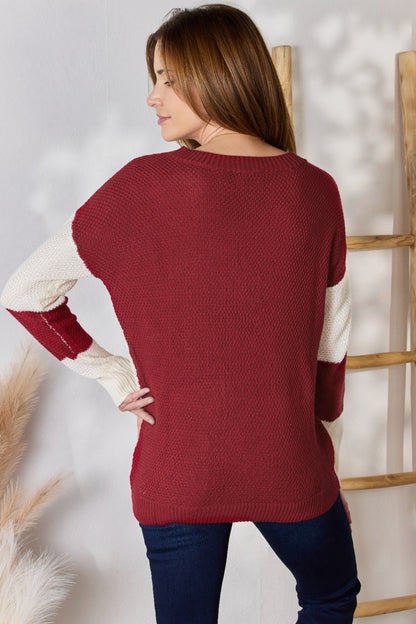 Hailey & Co Color Block Dropped Shoulder Knit Top