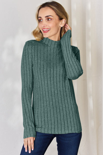 Basic Bae Ribbed Mock Neck Long Sleeve T-Shirt