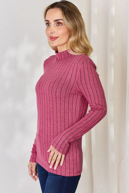 Basic Bae Ribbed Mock Neck Long Sleeve T-Shirt