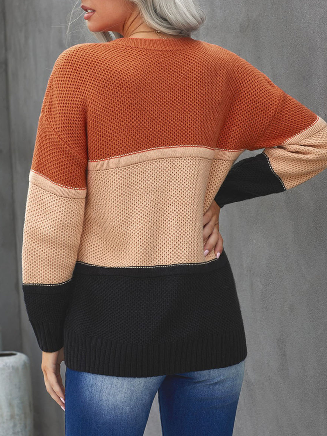 Color Block Dropped Shoulder Sweater