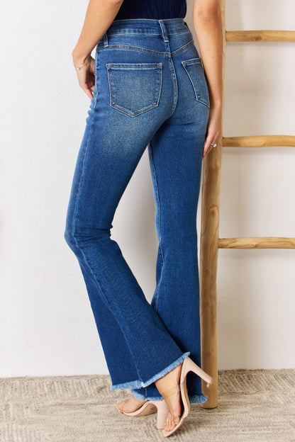 Kancan High Rise Raw Hem Flare Jeans