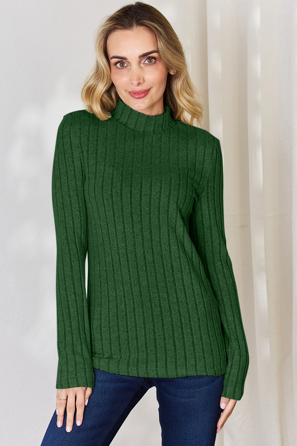 Basic Bae Ribbed Mock Neck Long Sleeve T-Shirt