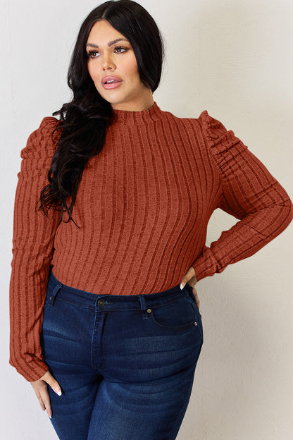 Basic Bae Ribbed Mock Neck Puff Sleeve T-Shirt