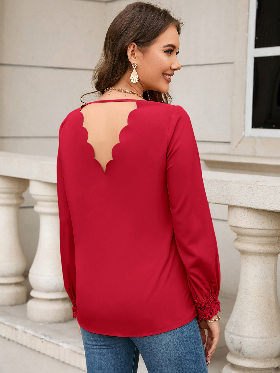 V-Neck Long Sleeve Blouse