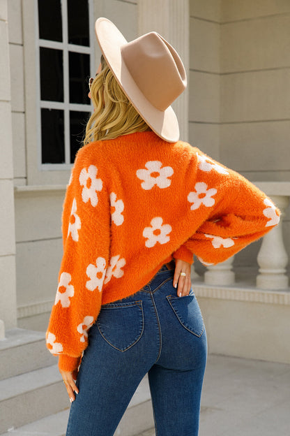 Floral Open Front Fuzzy Cardigan