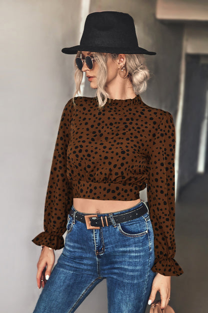 Animal Print Tie-Back Cropped Blouse