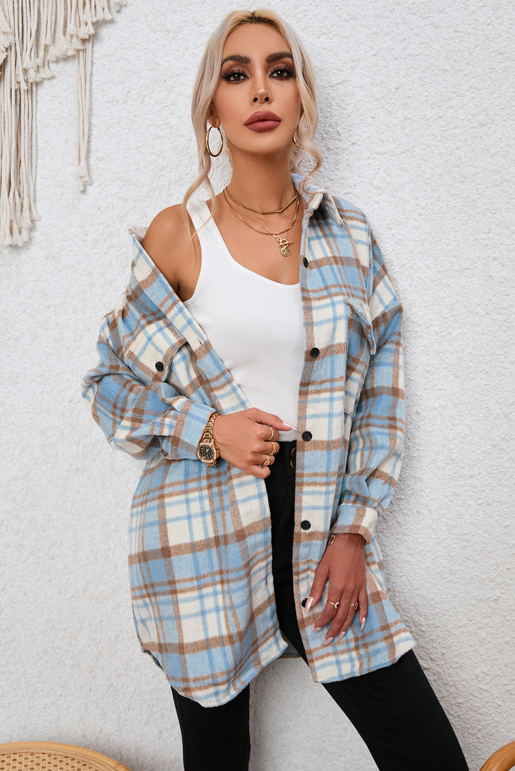 Plaid Dropped Shoulder Shirt Jacket