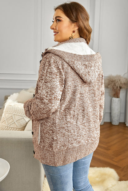 Cable-Knit Fleece Lining Button-Up Hooded Cardigan