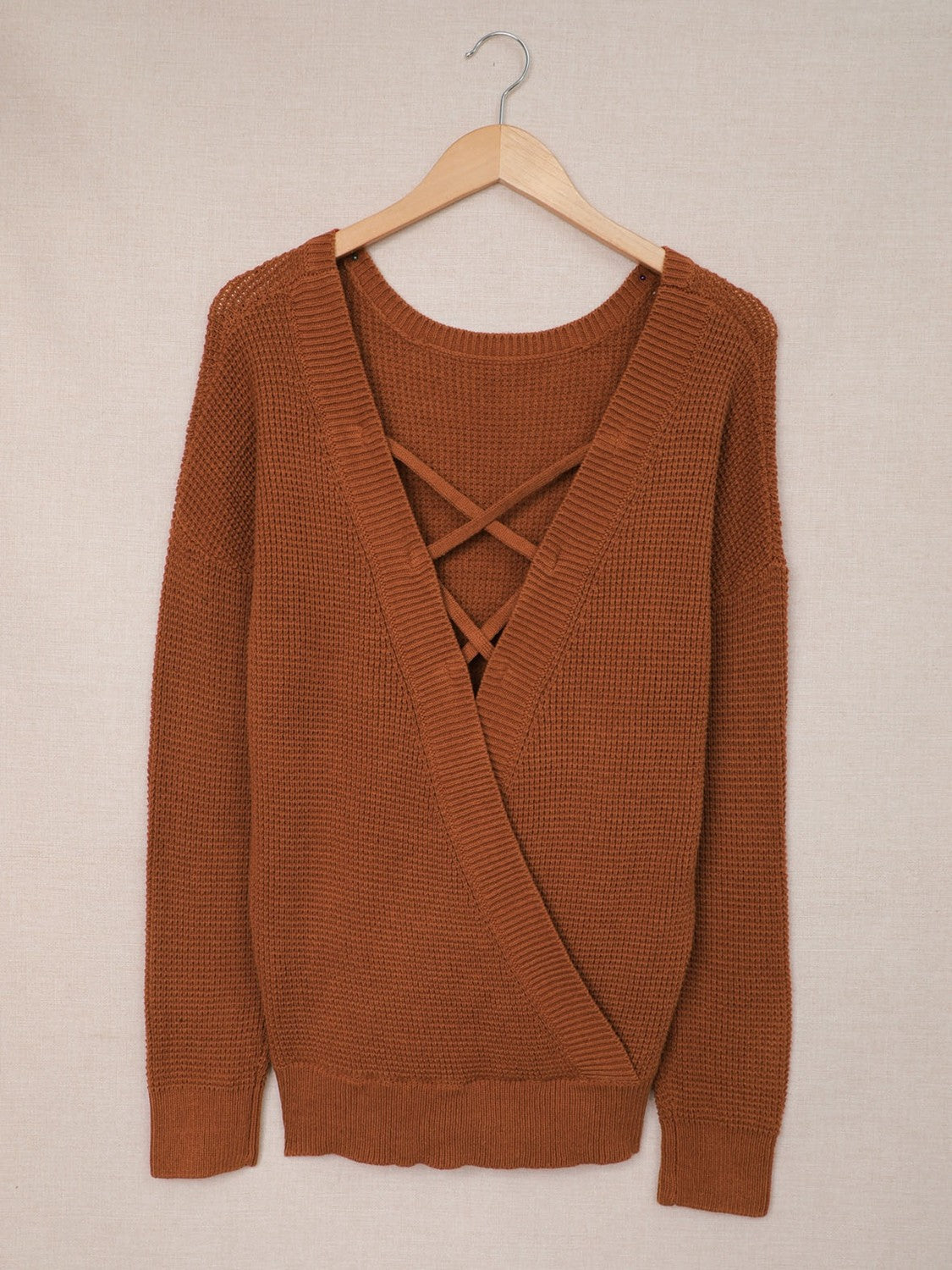 Woven Right Crisscross Back Waffle-Knit Sweater