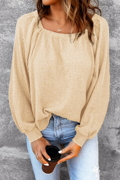 Square Neck Waffle-Knit Top