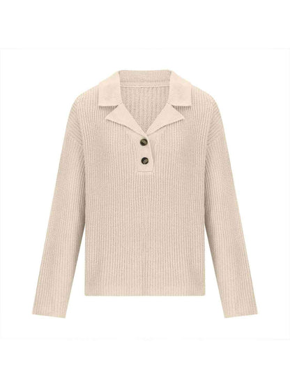 Collared Neck Half Button Knit Top