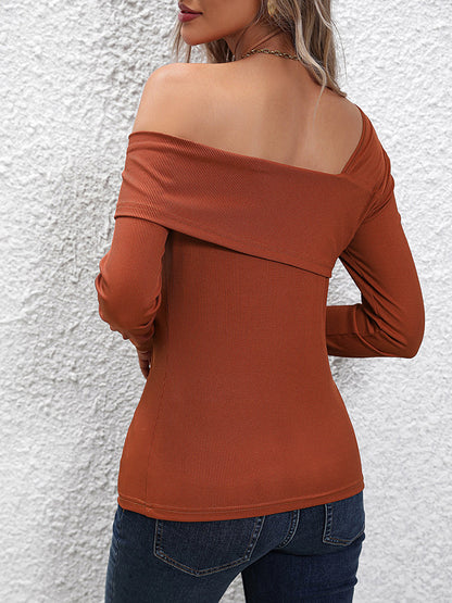 Asymmetrical Neck Long Sleeve Top