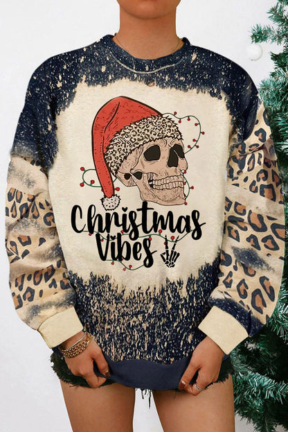 Round Neck Long Sleeve CHRISTMAS VIBES Graphic Sweatshirt