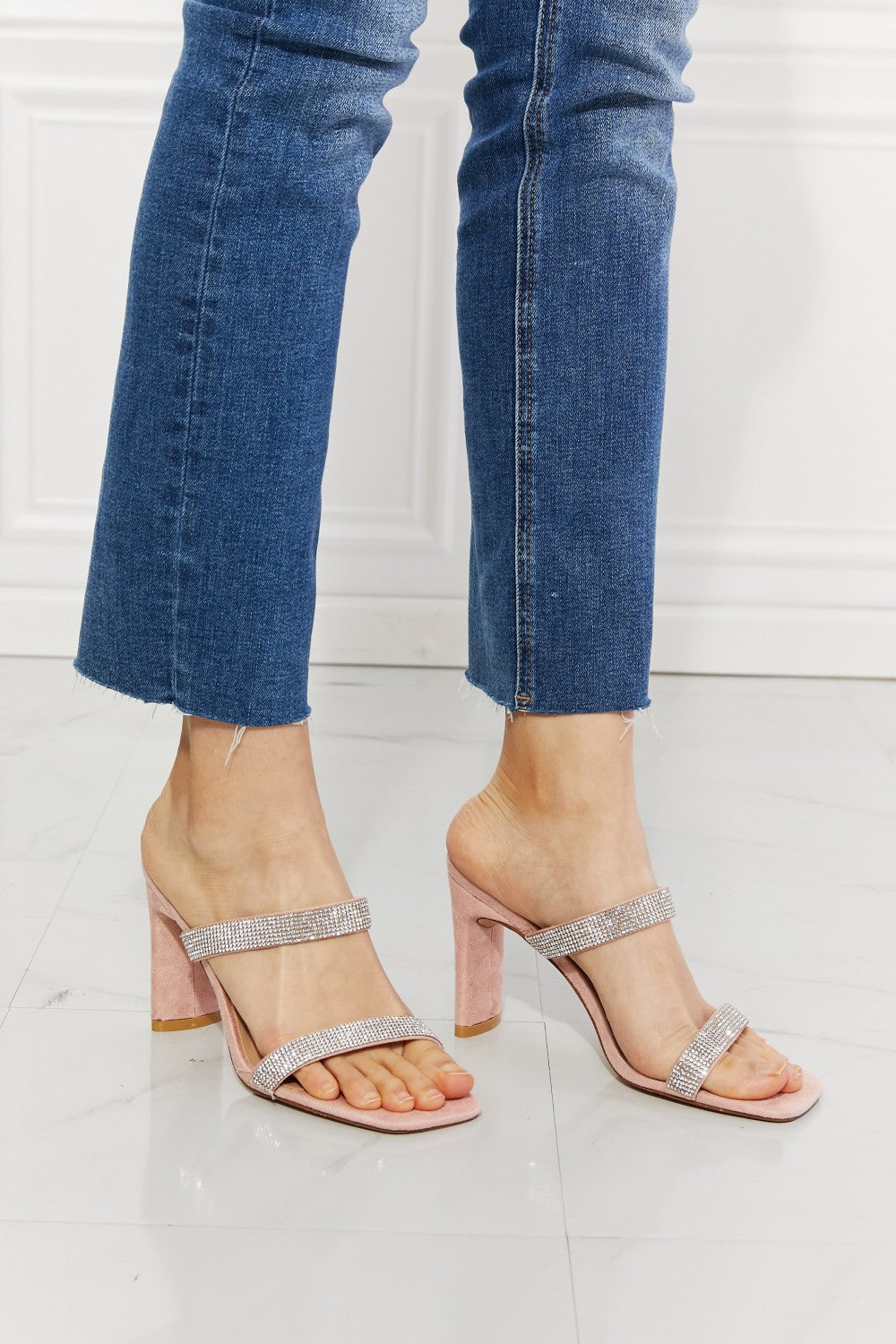 Leave A Little Sparkle Rhinestone Block Heel Sandal