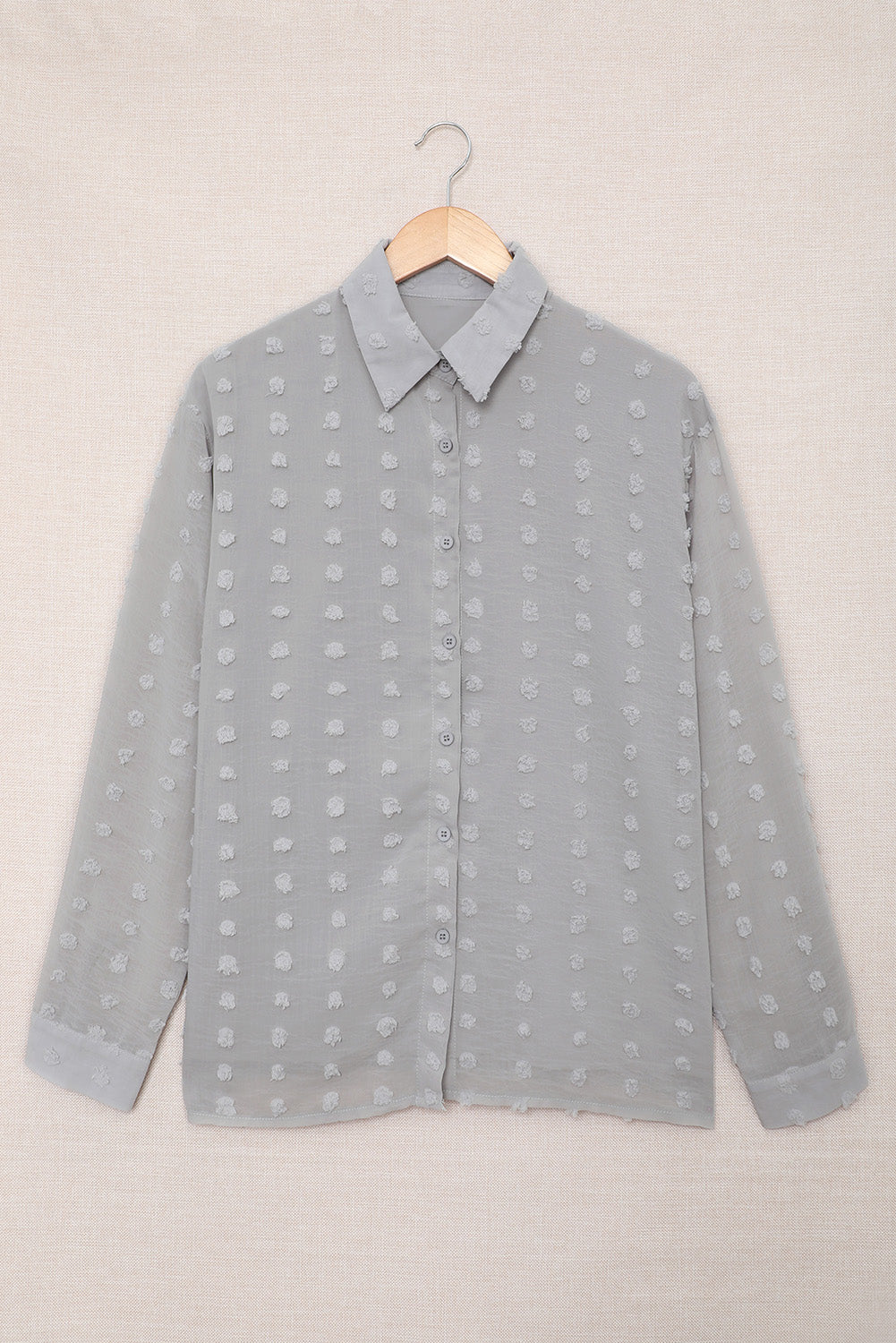 Swiss Dot Button-Up Long Sleeve Shirt