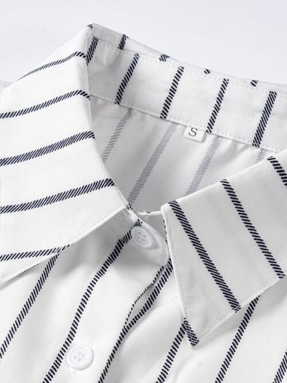 Striped Collared Neck Lantern Sleeve Shirt