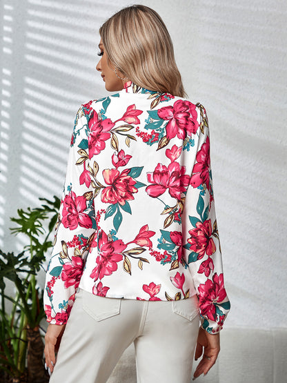 Printed Tie Neck Long Sleeve Blouse