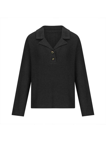 Collared Neck Half Button Knit Top