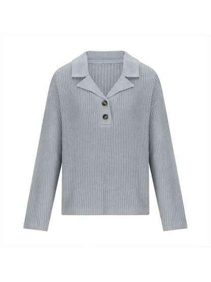 Collared Neck Half Button Knit Top