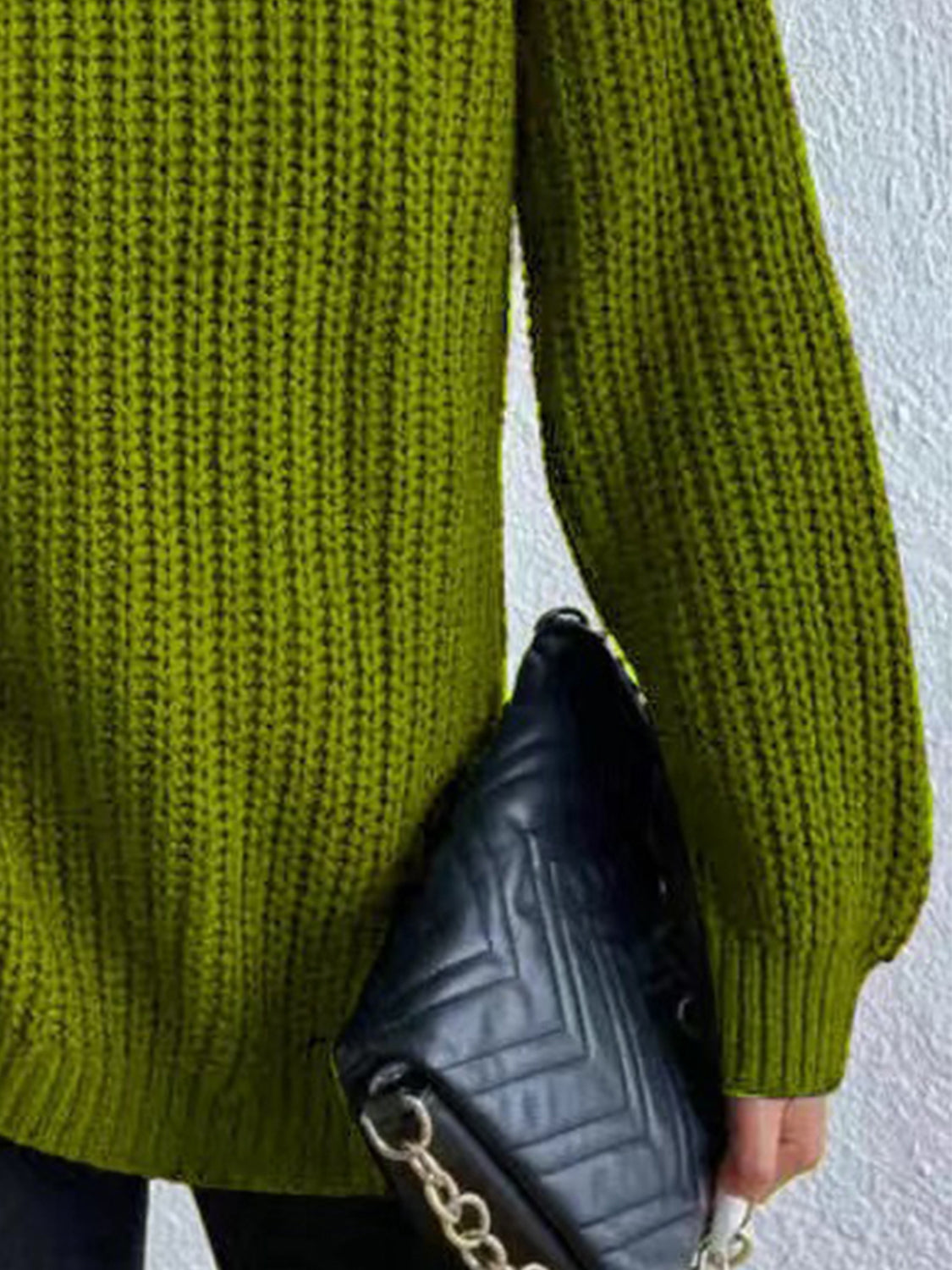 Turtleneck Rib-Knit Slit Sweater