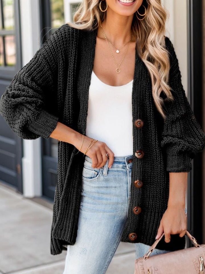 Button-Up V-Neck Long Sleeve Cardigan