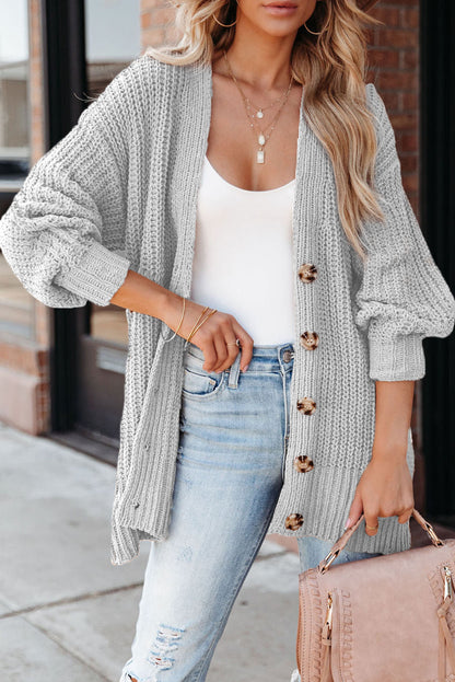 Button-Up V-Neck Long Sleeve Cardigan