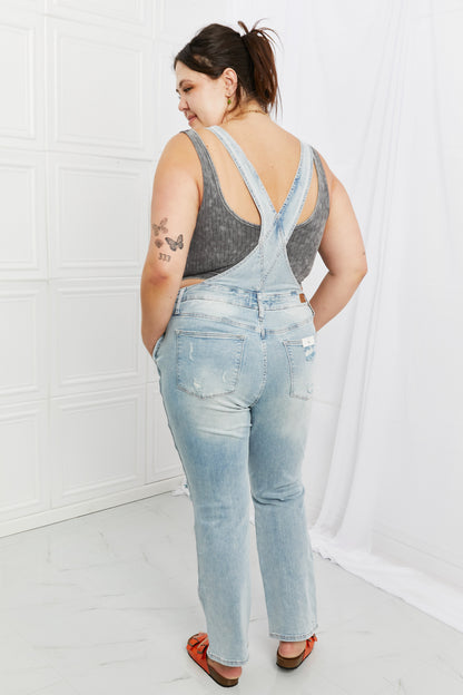 Melina Distressed Straight Leg Overalls