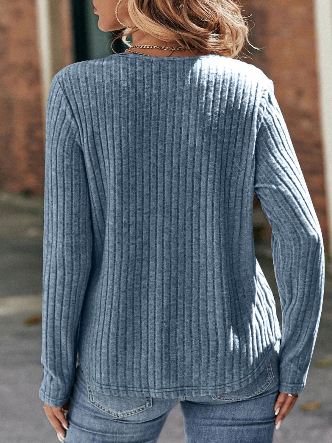 Round Neck Ribbed Long Sleeve T-Shirt