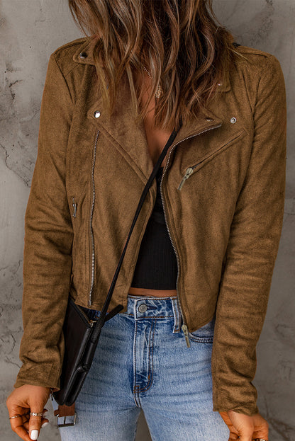 Vegan Suede Zip Detail Jacket