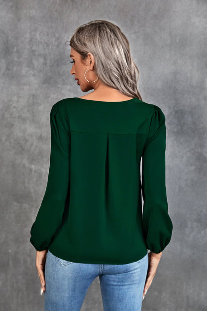 Pleated Detail Cutout Puff Sleeve Blouse