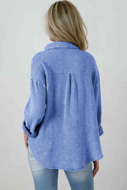 Mineral Wash Crinkle Textured Chest Pockets Shirt