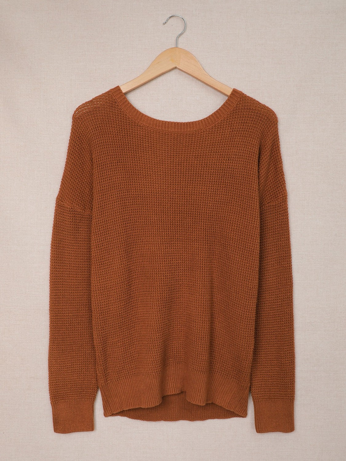 Woven Right Crisscross Back Waffle-Knit Sweater