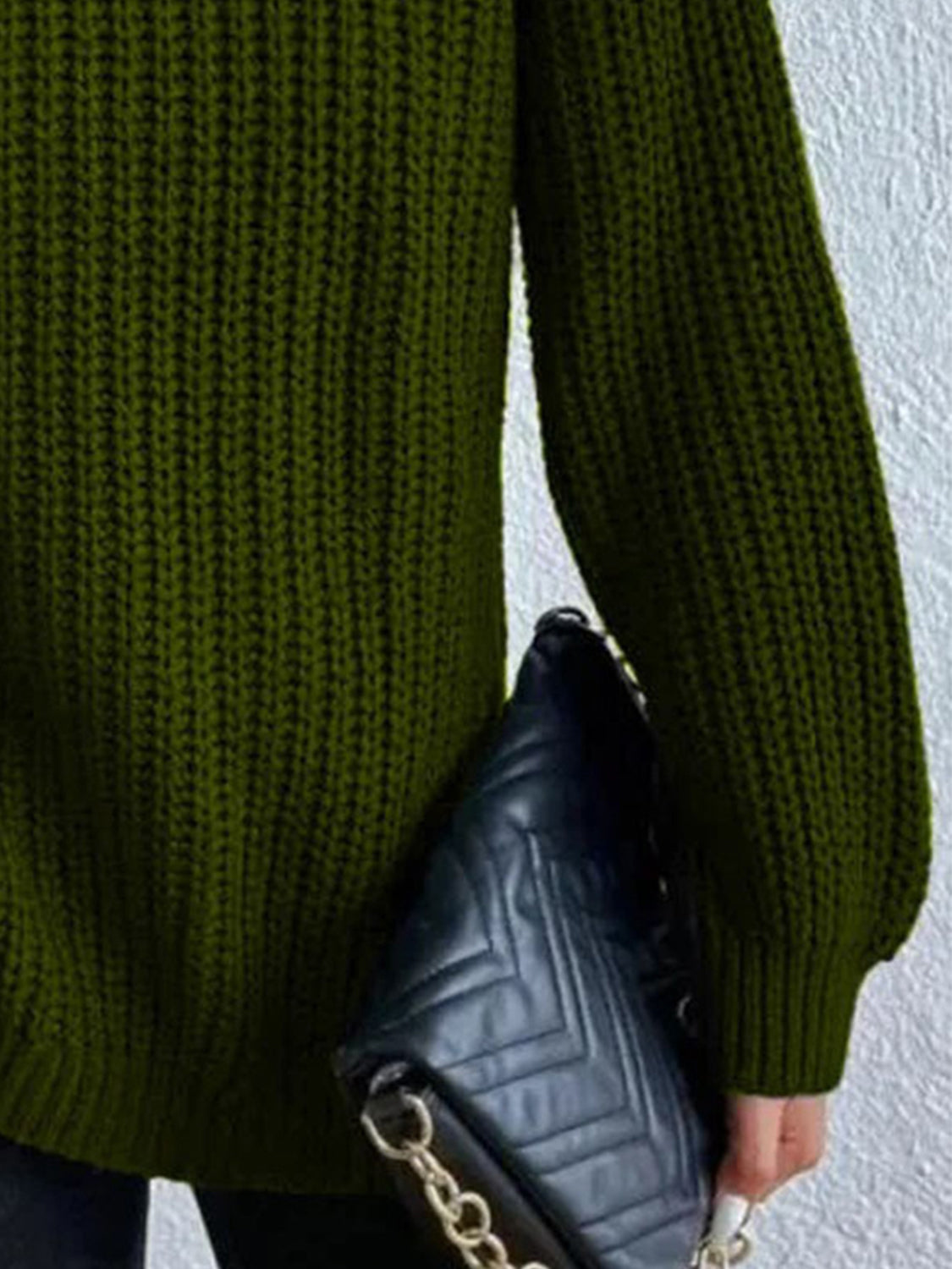 Turtleneck Rib-Knit Slit Sweater