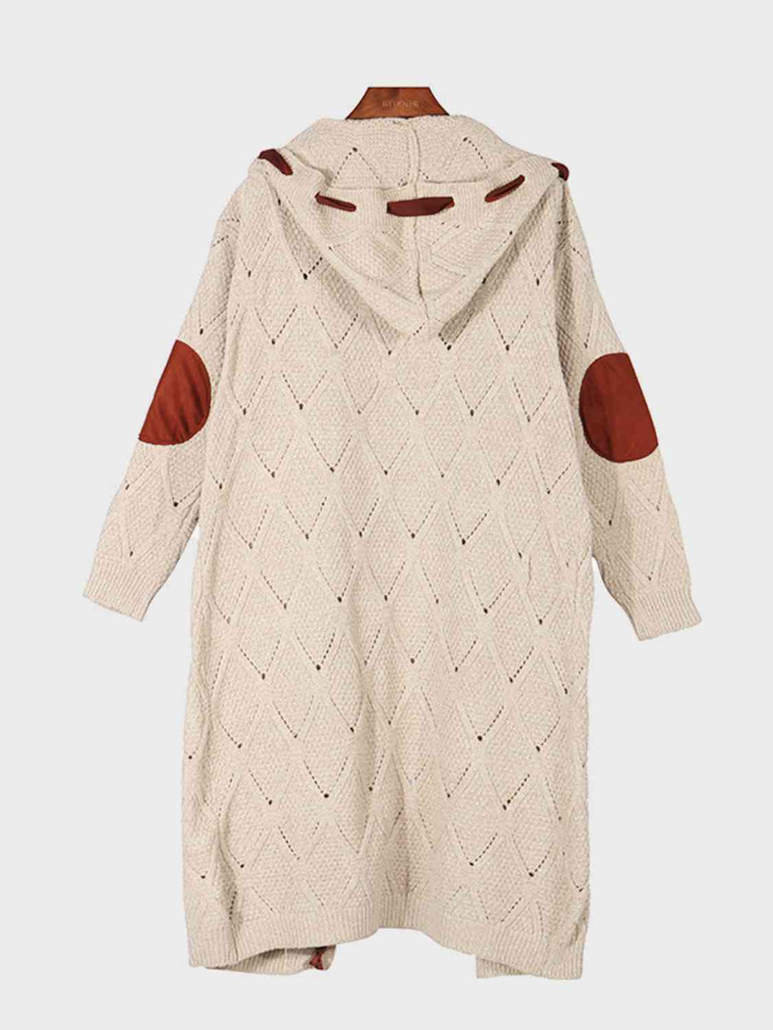 Openwork Long Sleeve Open Front Hooded Cardigan