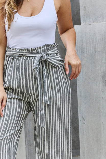 Paperbag Waist Striped Culotte Pants