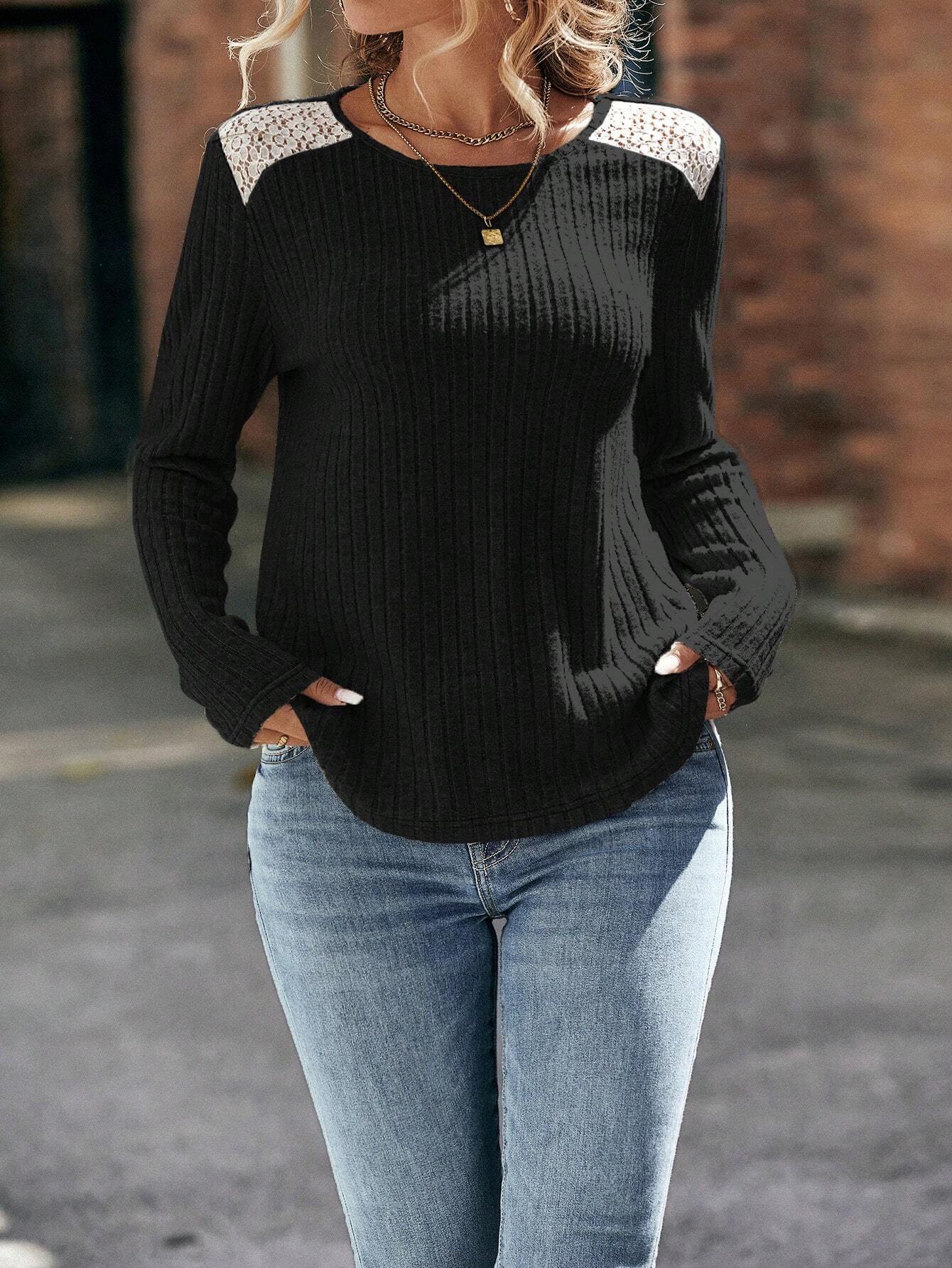 Round Neck Ribbed Long Sleeve T-Shirt