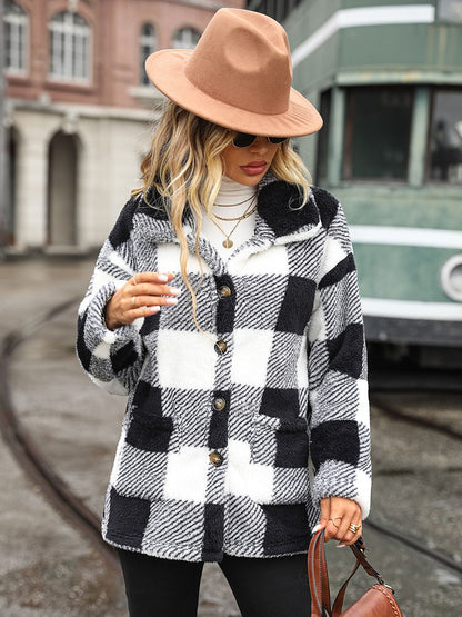 Plaid Collared Neck Button Down Jacket