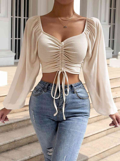 Drawstring Sweetheart Neck Cropped Top