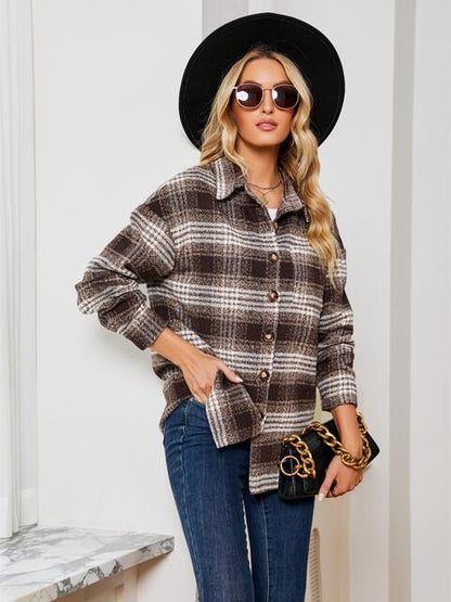 Plaid Collared Shirt Jacket