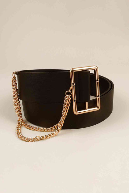 PU Leather Wide Belt with Chain