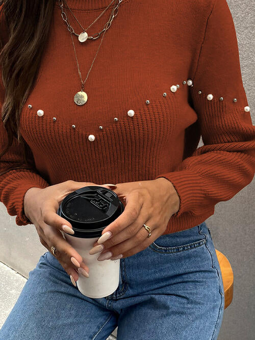 Pearl Detail Round Neck Sweater