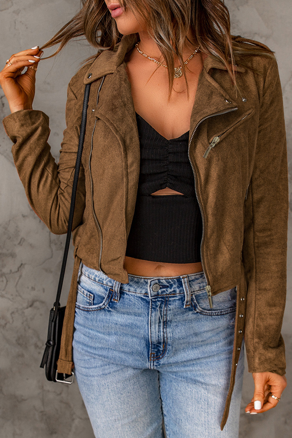 Vegan Suede Zip Detail Jacket